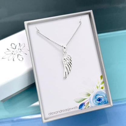Small and Dainty 925 Sterling Silver Angel Wing Pendant Necklace for Women, Teens - Inspirational Jewelry, Gift for Baptism, Confirmation or First Communion (16 inches plus 2-inch extender)