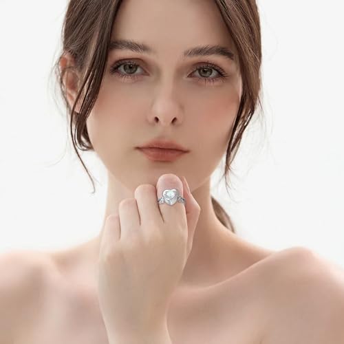 Heart Cremation Ring for Ashes - 925 Sterling Silver Teardrop Urn Keepsake Rings Memorial Jewelry for Women - style: Opal