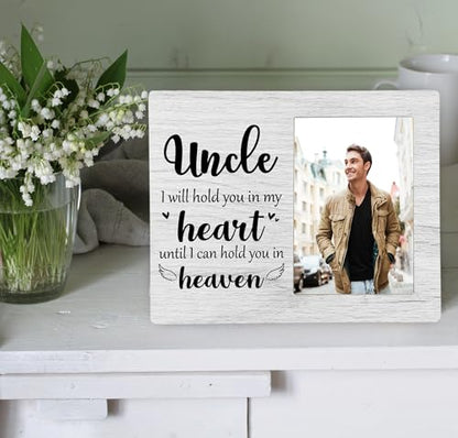 Uncle Memorial Picture Frame, I Will Hold You in My Heart Remembrance Wooden Photo Frame Gifts for Loss of Uncle, 4x6 inch Photo - style: Uncle Memorial Remembrance