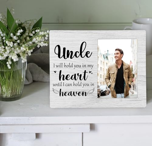 Uncle Memorial Picture Frame, I Will Hold You in My Heart Remembrance Wooden Photo Frame Gifts for Loss of Uncle, 4x6 inch Photo - style: Uncle Memorial Remembrance