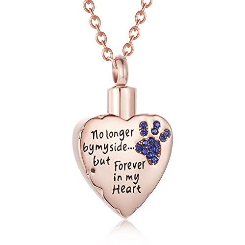 Fashion Pet Cremation Jewelry Stainess Steel Heart Keepsake Ashes Necklace Dog Cat Paw Memorial Urn Pendant - color: RG-Blue