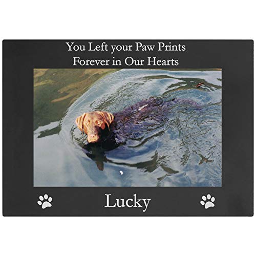CustomGiftsNow You Left Your Paw Prints Forever in Our Hearts - Custom Dog - Engraved Anodized Aluminum Hanging/Tabletop Personlized Memorial Photo Picture Frame - Add your dogs name - size: 8x10-inch Horizontal
