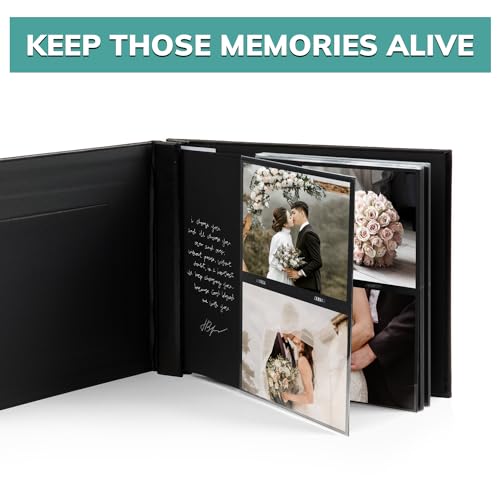 pbf Scrapbook Photo Album, Guest Book with Photo Insert, Black Scrapbook with Plastic Sleeves & Black Pages, Album for 4x6 Photos, Memory Book, Wedding