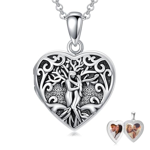 Personalized Heart Locket Necklace That Holds Pictures 925 Sterling Silver Custom Photo Lockets Necklaces Jewelry Gifts for Family Women Lover - color: Couple tree, style: Locket Only