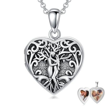 Personalized Heart Locket Necklace That Holds Pictures 925 Sterling Silver Custom Photo Lockets Necklaces Jewelry Gifts for Family Women Lover - color: Couple tree, style: Locket Only