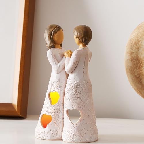 NAN ZAI NAN FANG Sisters Gifts from Sister Unique Candle Holders Statue | with Flickering LED Light Special Birthday Friendship Gifts for Women Bestie BFF Resin Sisters Candle Holder - color: Gifts for Sister