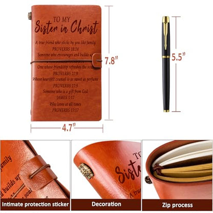 Christian Sister Gift, Sister in Christ Gifts for Women Leather Journal Notebook Sisters Gifts from Sister Christian Gifts for Women Religious Gifts for Women Sister Best Friends Friendship Faith Gifts, Sister in Chirst - color: Brown