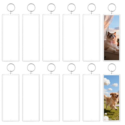 Acrylic Photo Keychain Bulk Set - Double Sided Picture Frame Keychain Holder - size: 2 x 6 Inch