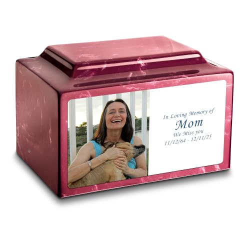 GetUrns Cultured Marble Urn Vault by Mackenzie with Personalized Picture and Text for Human Ashes I Berry Adult Urns for Male and Female I 210lbs - color: Berry