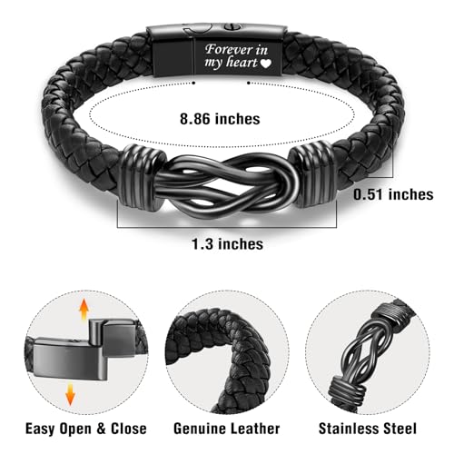 abooxiu Urn Bracelet for Ashes Leather Cremation Bracelet for Human Ashes Stainless Steel Ash Bracelets Memorial Cremation Jewelry Keepsake Bangle for Men - style: Black Knot-Forever in My Heart