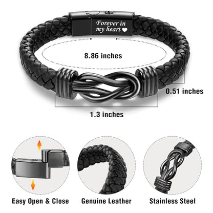 abooxiu Urn Bracelet for Ashes Leather Cremation Bracelet for Human Ashes Stainless Steel Ash Bracelets Memorial Cremation Jewelry Keepsake Bangle for Men - style: Black Knot-Forever in My Heart