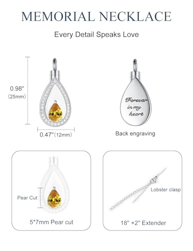 925 Sterling Silver Cremation Jewelry for Ashes Urn Necklace Memorial Teardrop Ashes Keepsake Urns Pendant Necklace for urn Necklaces Ashes Jewelry Gifts - color: Nov.