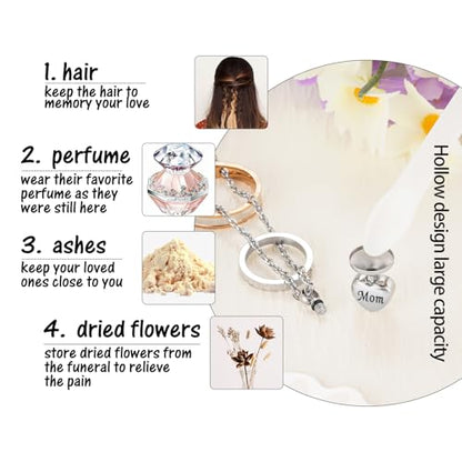 Dletay Urn Necklace for Ashes Stainless Steel Cremation Jewelry Memorial Ash Necklace for Men Women Urn Pendant Ashes Holder - color: Gold-Mom
