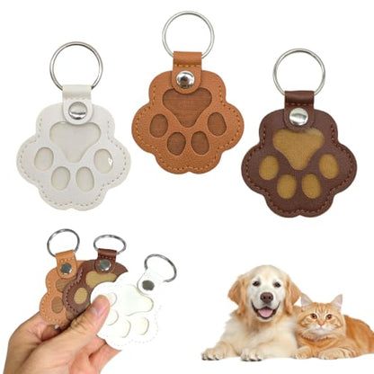 Pet Hair Keepsake Keychain 3 Pack, Dog Fur Keepsake Paw Shaped Leather Holder, Clear Memorial Keyring for Cat & Dog Hair, Pet Loss Gift