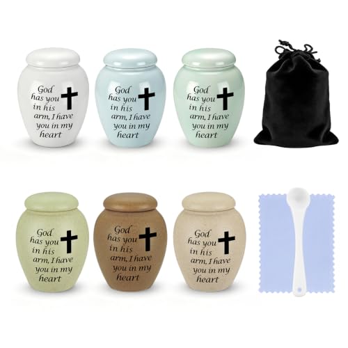 SOITIS Set of 6 Small Urns for Human Ashes Ceramic Mini Urns for Ashes | Decorative Urns Memorial Keepsake Urn Sharing Urns Tiny Urn for Ashes