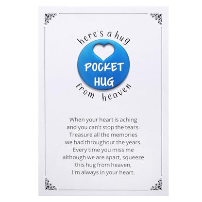 Ralukiia Pocket Hug from Heaven, Metal Engraved Token, Memorial Gift for Loss of Mom Dad Son Daughter Husband Wife Grandpa Grandma Brother Sister, Sympathy Condolence Gifts, Blue - color: blue