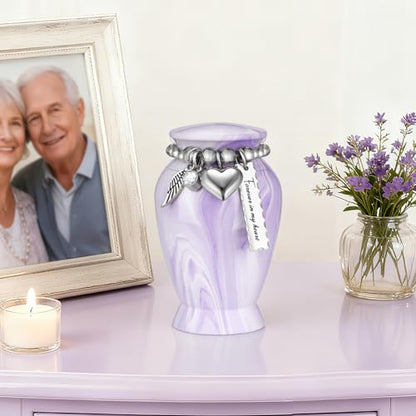 Dletay Small Urns for Human Ashes Keepsake 2.85 Inches Memorial Mini Cremation Urn for Women Men Aluminum Decorative Funeral Urns - Light Purple