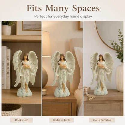 Guardian Angel Holding Baby Statue, 12.6 Inch Resin Memorial Angel Decor | Hand-Painted Keepsake For Memorial Spaces, Prayer Corners And Peaceful Home Displays