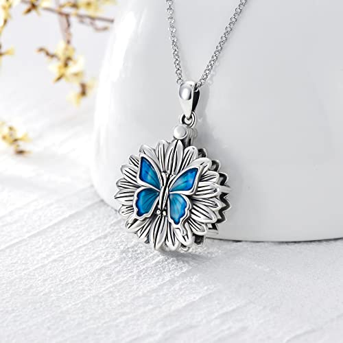 SOULMEET Cremation Jewelry for Ashes, Sterling Silver Urn Necklace for Ashes Women Men, Cherish Memories Cremation Jewelry to Keep Someone Near to You - color: J-Oxidation black Sunflower Butterfly