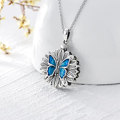 SOULMEET Cremation Jewelry for Ashes, Sterling Silver Urn Necklace for Ashes Women Men, Cherish Memories Cremation Jewelry to Keep Someone Near to You - color: J-Oxidation black Sunflower Butterfly