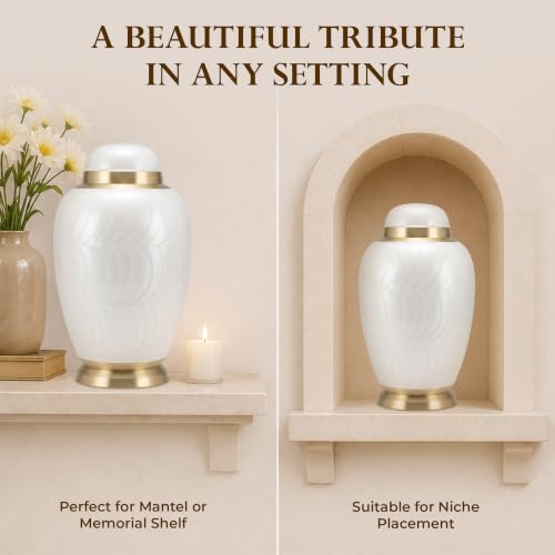 Personalized Dometop White Cremation Urns for Human Ashes Adult Set of 2 - color: Dometop White Single Urn - Custom