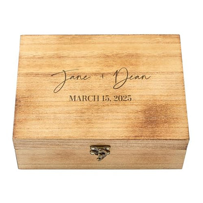 Let's Make Memories Personalized Wooden Keepsake Box With Hinged Lid - Wood Memento Box - Decorative Storage - Home Decor - For Couples, Wedding, Newlyweds - Laser Engraved - Script Names - style: Script Names