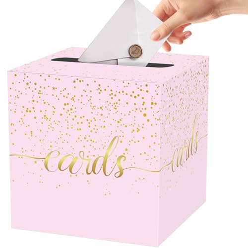 Light Purple and Gold Card Box for Party, Graduation, Baby Shower | Box for Cards, Envelope, Raffle Ticket, Ballot, Money Receiving; 8.7 x 8.7 x 8.7 Inch Gift Card Box for Grad Party Decoration - color: Light Purple Polka Dot