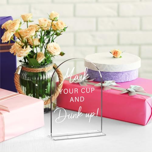 Acrylic Wedding Sign Wedding Signs for Ceremony Mark Your Cup and Drink Sign for Wedding, Modern Calligraphy Arch Acrylic Table Top Sign for Wedding Reception and Event Party Table - color: Mark Your Cup and Drink