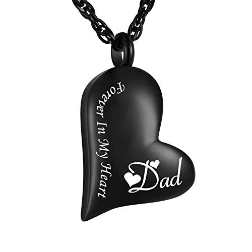 XIUDA Urn Necklace for Ashes Forever in My Heart Pendant Cremation Necklace Stainless Steel Ashes Jewelry for Dad Mom Papa Husband Wife - color: Black-Dad
