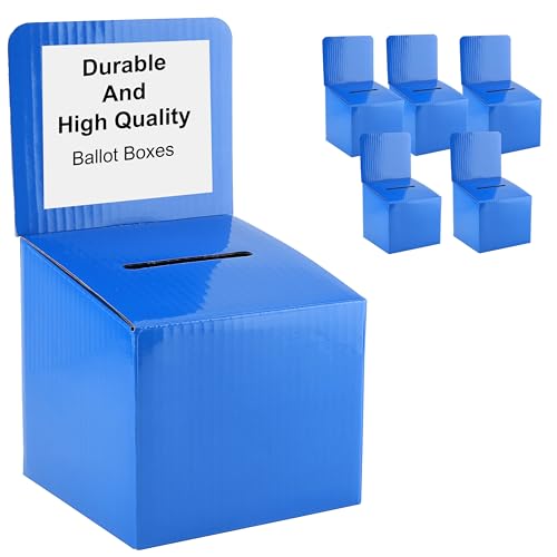 Raffle Ticket Donation Collection Ballot Box Reusable Sturdy thick Cardboard with Slot comment Suggestion Box With Removable Header 6H x 6W x 6D, Display area 6H x 6W(Blue 5 pack) - color: Blue