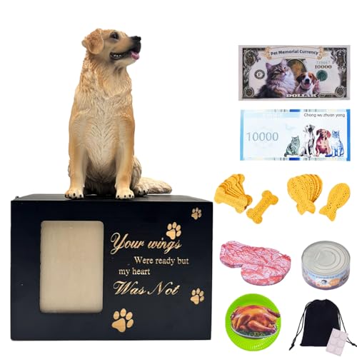 Pet Urns for Dogs – Wooden Dog Urns for Ashes with Golden Retriever Figurine, Locking Photo Frame Pet Urn, Small Pet Urns for Cats or Dogs, Dog Ashes Keepsake Box for Home Display - color: Golden Retriever 3291, size: Black framed urn