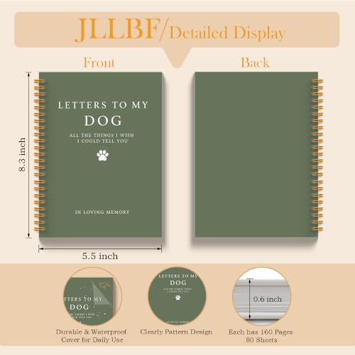 JLLBF Dog Remembrance Gift Spiral Notebook 5.5x8.3in | Memorial Gifts Notebooks for Loss of Dogs, Loss of Dog Sympathy Gift, Sage Green Letters to My Dog Journal Notebook - color: Letters To Dog