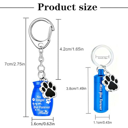 8Pcs Pet Ashes Keepsake Keychain for Dog Pet Ashes Urn Keychain Memorial Cylinder Cat Cremation Jewelry Paw Print Urn Necklace for Ashes (Silver) - color: Silver