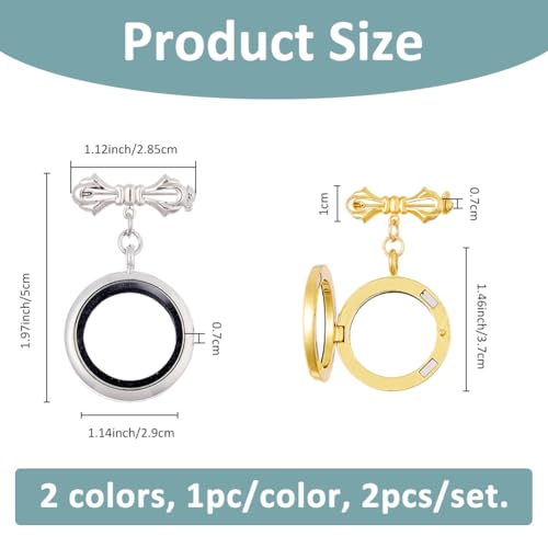 SUPERFINDINGS 2Pcs Wedding Bouquet Photo Charm Bouquet Photo Locket Charms Brass Bridal Brooches Silver Gold Bow Tie Wedding Memorial Brooches Pins Round Glass Photo Frame Pin Brooch for Bridal