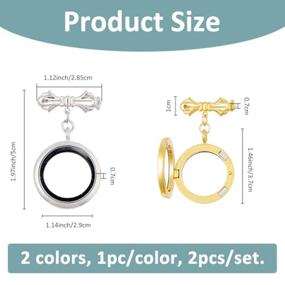 SUPERFINDINGS 2Pcs Wedding Bouquet Photo Charm Bouquet Photo Locket Charms Brass Bridal Brooches Silver Gold Bow Tie Wedding Memorial Brooches Pins Round Glass Photo Frame Pin Brooch for Bridal