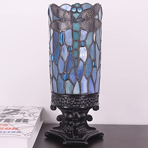 Small Tiffany Table Lamp Sea Blue Dragonfly Style Mini Stained Glass - color: Sea Blue Dragonfly Style