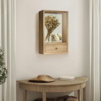 TJ.MOREE Deep Shadow Box Frame with Drawer, Shadowbox Display Case with Glass Window Picture Frame Memorabilia Bouquet Medals Military Photos Memory Box for Keepsakes