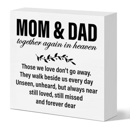 Memorial Sympathy Gifts for Loss of Parents Gifts for Loss of Loved One Mom Dad Father Mother Remembrance Bereavement Condolence Gifts Wooden Sign, Mom & Dad Together Again in Heaven - color: White-C
