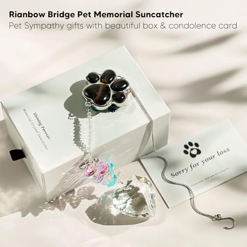 Dog Memorial Gifts, Pet Memorial Suncatcher, Loss of Dog Sympathy Gift | Thoughtful Dogs and Cats Bereavement Remembrance Gifts, Natural Cat's Eye Stone Paw Crystal Suncatcher - color: Blue Tiger Eye