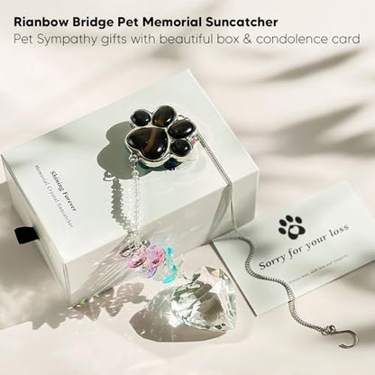 Dog Memorial Gifts, Pet Memorial Suncatcher, Loss of Dog Sympathy Gift | Thoughtful Dogs and Cats Bereavement Remembrance Gifts, Natural Cat's Eye Stone Paw Crystal Suncatcher - color: Blue Tiger Eye