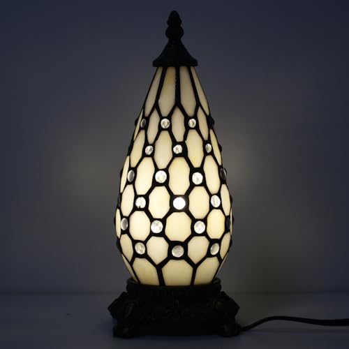 Small Tiffany Stained Glass Table Lamp 5.5X11 Inch (White Yellow) - color: White Yellow
