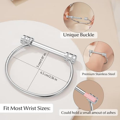 abooxiu Urn Bracelet for Ashes for Women Men Mantra Cuff Bangle Memorial Cremation Jewelry Stainless Steel Keepsake - Customize Available - color: Silver