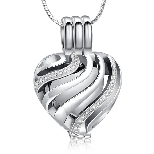 Cremation Jewelry Urn Necklace for Ashes with Hollow Mini Ball Keepsake Urn Pendant Memorial Jewelry for Ashes - color: Silvery