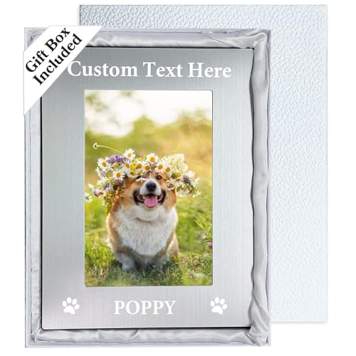 Personalized Pet Picture Frame with Gift Box, 5x7 Aluminum Dog Photo Frame - color: Aluminum Frame, size: Portrait 5X7