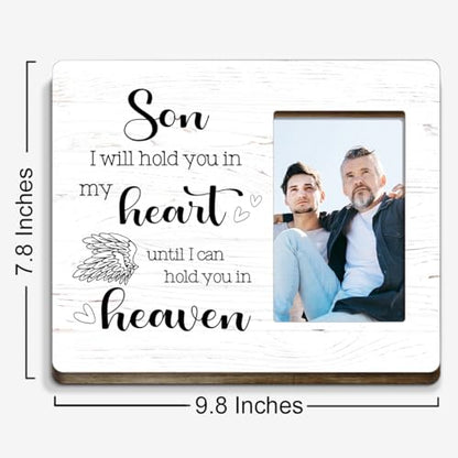 I Will Hold You in My Heart Wood Picture Frame,Memory Gifts for Loss of Son,Memorial Gift for Loss of Son,Sympathy Gifts Bereavement Gift - style: Son-2