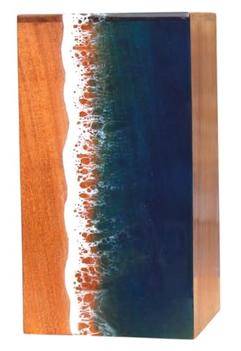Ocean Wooden Resin Urn | Modern, Small, Adult Male Urn | 50 lbs Capacity - size: Small
