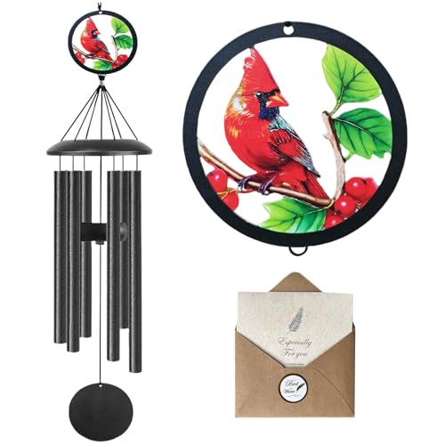50" Cardinal Wind Chimes for Outside,Cardinal Gifts,with 6 Thick Aluminum Tubes, Soothing Deep Tone Suitable for Garden Decoration, Sympathy Gifts to Comfort Grief and Honor Loved Ones - color: 50" Cardinal