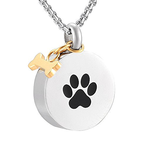 Oinsi Pet Cremation Jewelry - Heart Urn Necklaces for Dog Cat Ashes Keepsake Pet Paw Memorial Urn Pendant Ash Holder for Women Men - color: silver