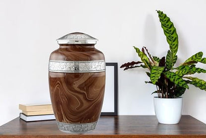 Wood Textured Urns for Human Ashes Adult Male and Female, Large Handcrafted Urn with Velvet Bag, Funeral Cremation Urns for Women and Men - (Brown, Large, Wood Finish) - color: Brown