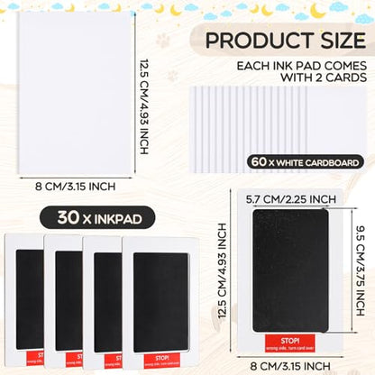 Jetec 30 Set Inkless Baby Footprint and Handprint Kit, Clean Touch Ink Pad for Baby Hand and Footprints, Dog Paw Print Kit with Ink Pads and Imprint Cards for Newborns Babies Pets Gifts (Black) - color: Black